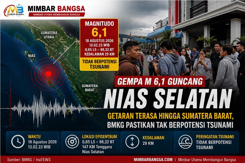 Gempa M6,1 Guncang Nias Selatan, Getaran Terasa hingga Sumatera Barat, BMKG Pastikan Tak Berpotensi Tsunami