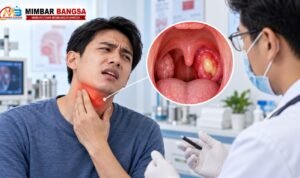 Ilustrasi abses peritonsil berupa kantong nanah pada jaringan di sekitar amandel