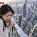 Ilustrasi penderita acrophobia atau fobia ketinggian mengalami kecemasan saat berada di tempat tinggi