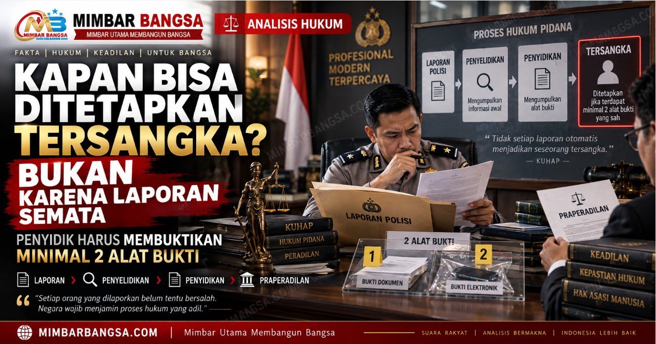 Ilustrasi proses penetapan tersangka berdasarkan minimal dua alat bukti dalam KUHAP 2025