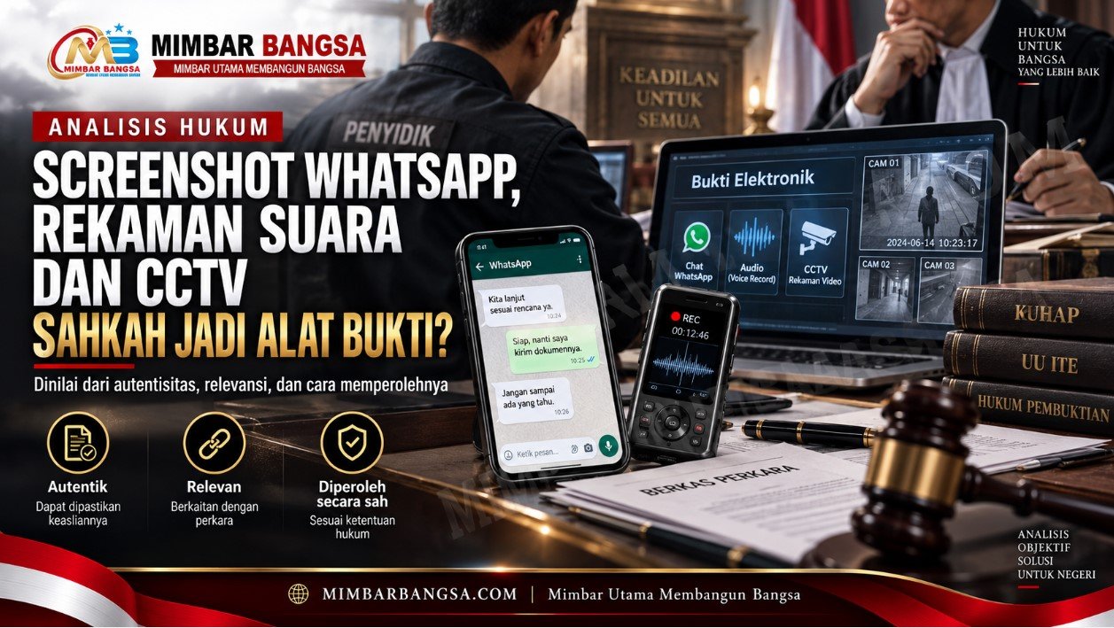 Ilustrasi screenshot WhatsApp, rekaman suara dan CCTV sebagai bukti elektronik dalam perkara pidana
