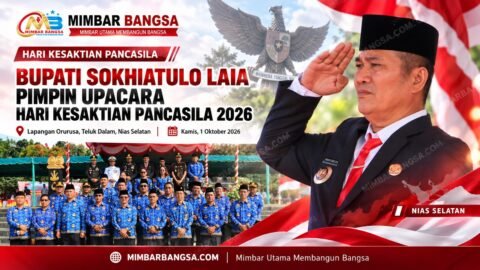 Bupati Nias Selatan Sokhiatulo Laia memimpin Upacara Hari Kesaktian Pancasila 2026 di Lapangan Orurusa, Teluk Dalam.