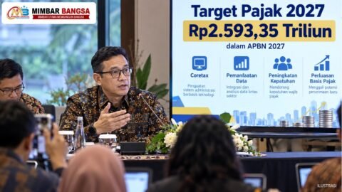 Dirjen Pajak Bimo Wijayanto menjelaskan target penerimaan pajak APBN 2027 dalam Media Gathering di Bogor