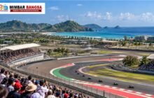 Ilustrasi MotoGP Mandalika dengan suasana balapan, penonton, dan kawasan wisata pesisir Lombok, Nusa Tenggara Barat.
