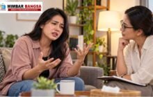 Ilustrasi seseorang berbicara mengenai keluhan dan emosi kepada orang yang mendengarkan dengan empati.