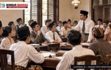 Ilustrasi suasana pertemuan pemuda Indonesia pada masa pergerakan nasional menjelang Sumpah Pemuda 1928
