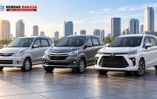 Ilustrasi perkembangan desain Toyota Avanza generasi pertama, kedua, dan ketiga