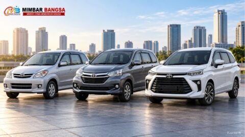 Ilustrasi perkembangan desain Toyota Avanza generasi pertama, kedua, dan ketiga